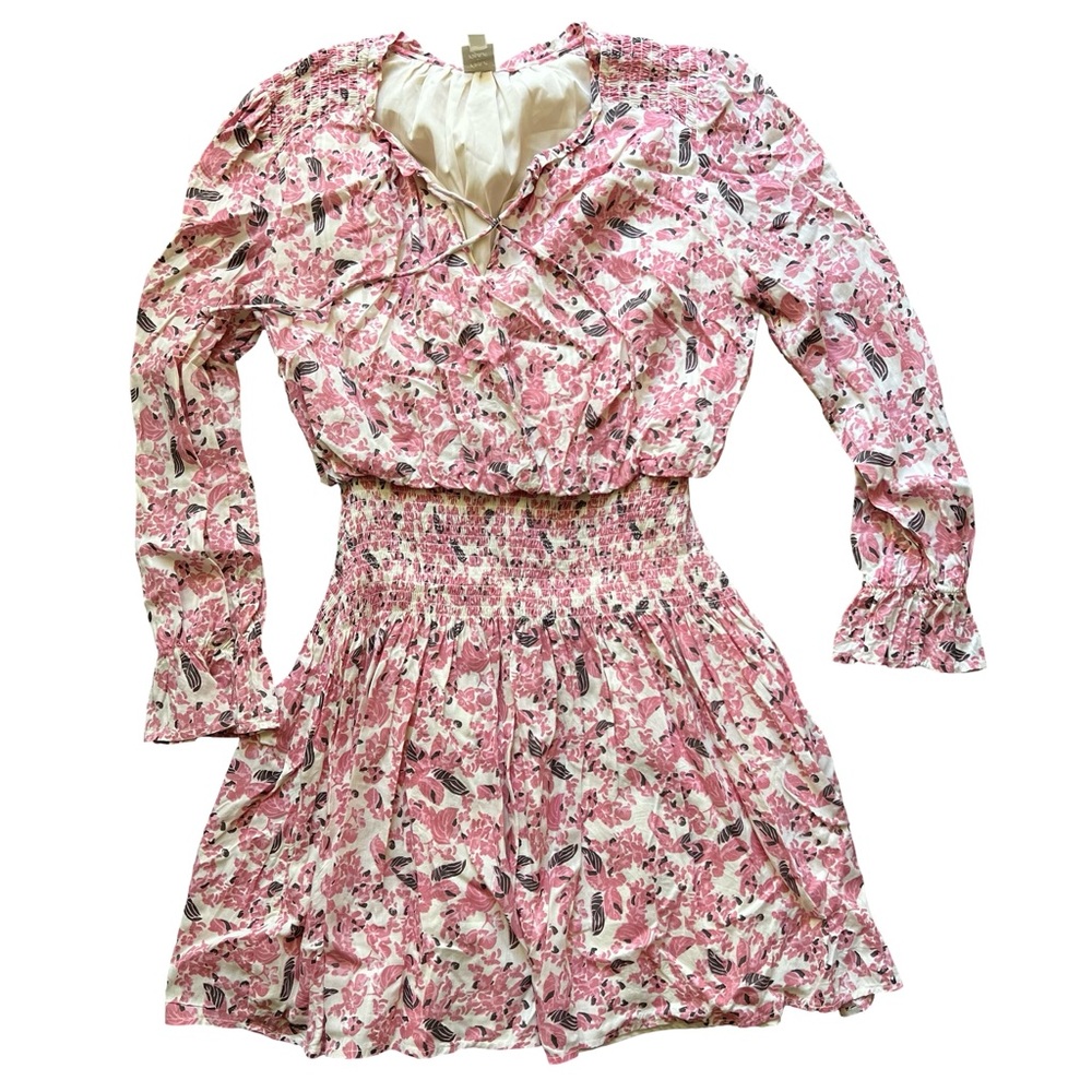 Evereve roan + Ryan Pink Floral Smocked Waist Mini Dress Medium - Picture 3 of 7